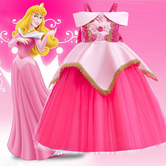 Sleeping Beauty Princess Long Pink Puffy Tulle Children's Dress