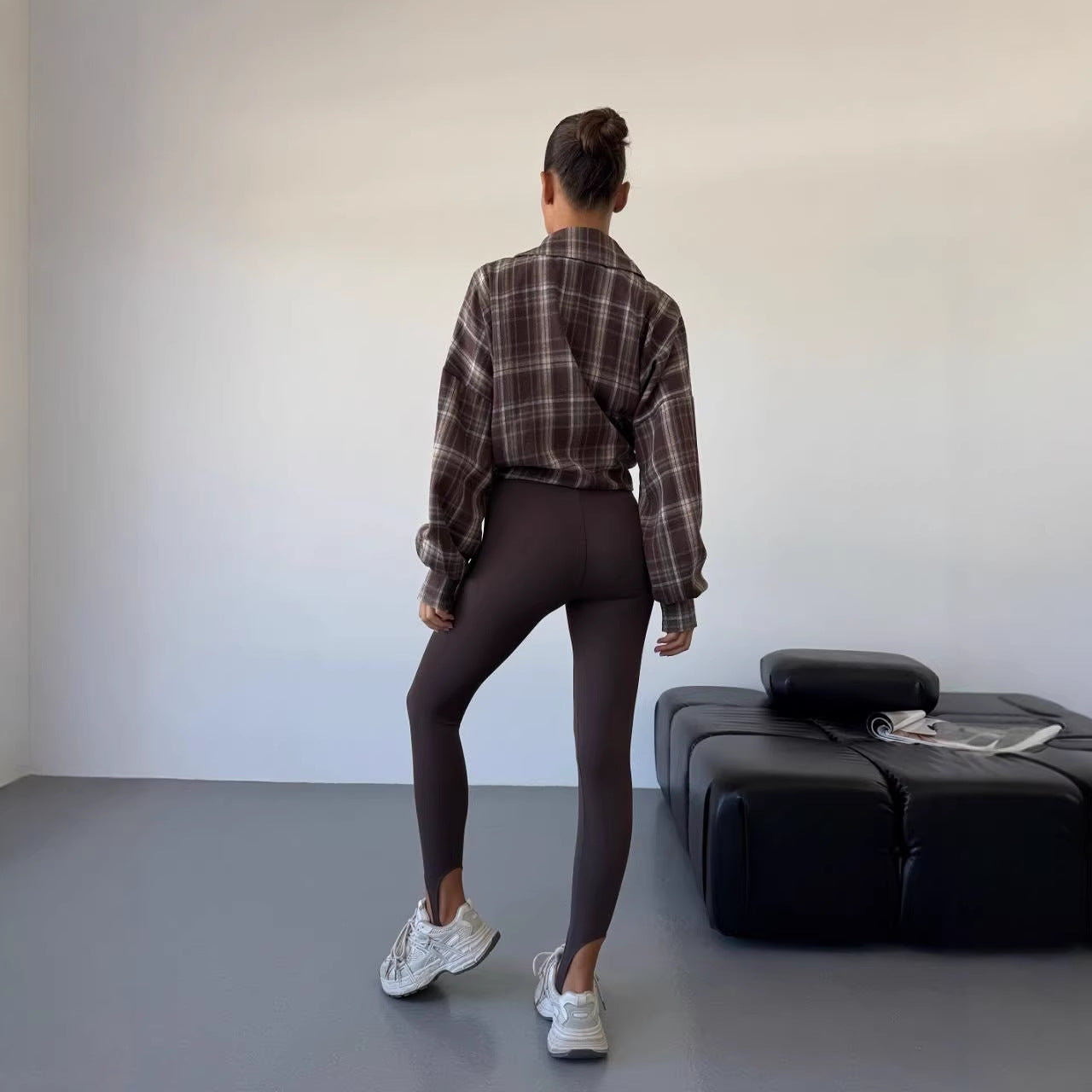Retro American Plaid Long-sleeved Shirt Loose Street Couple Blouse