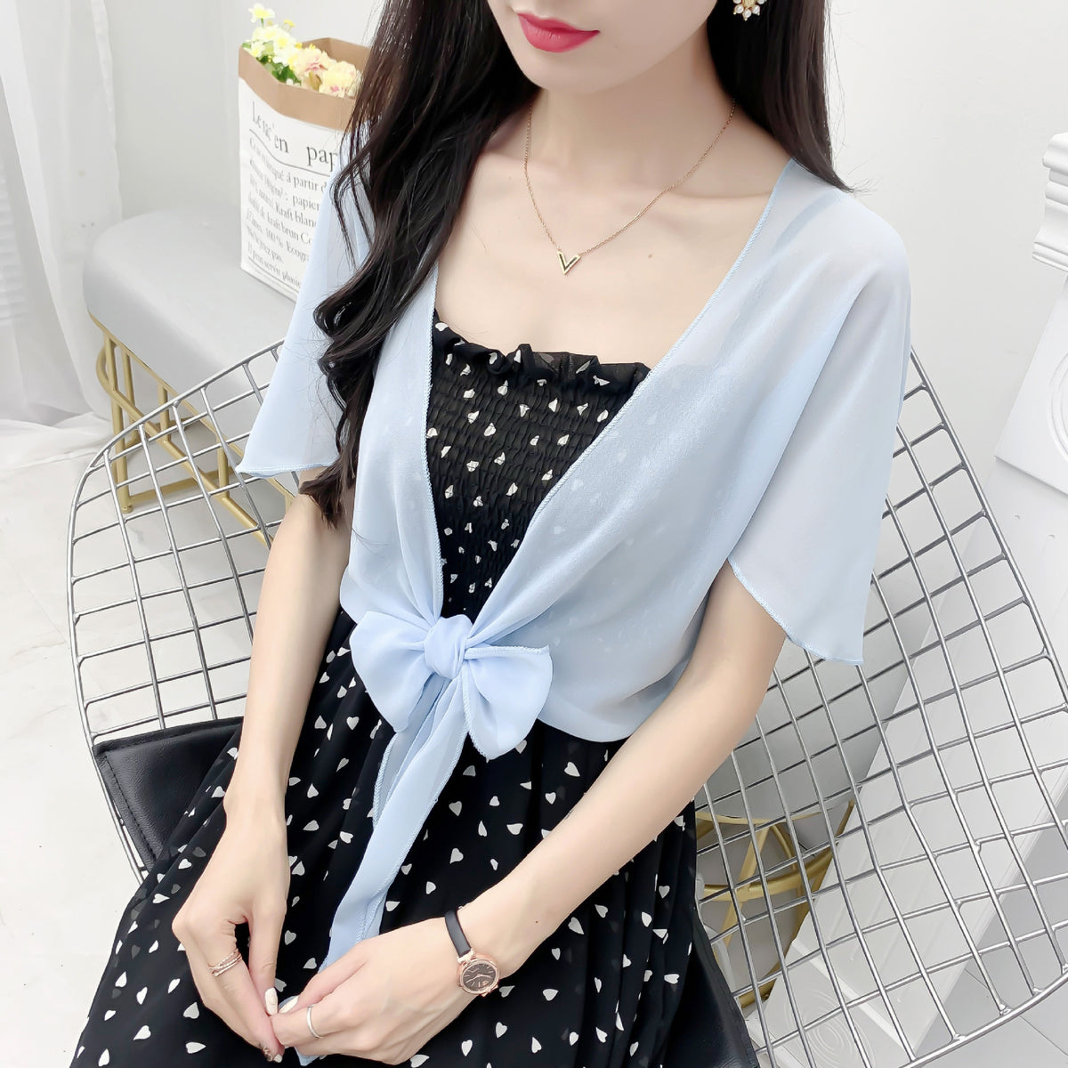 Women's Summer Outwear Western Style Shawl With Lace Shirt, Chiffon Shirt