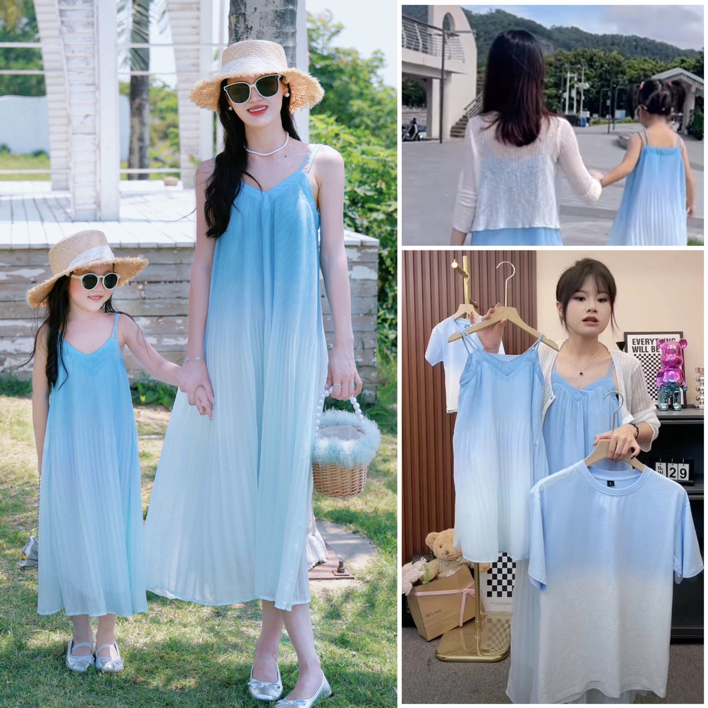 Style Travel Vacation Spaghetti Straps Dress Parent-child Outfit