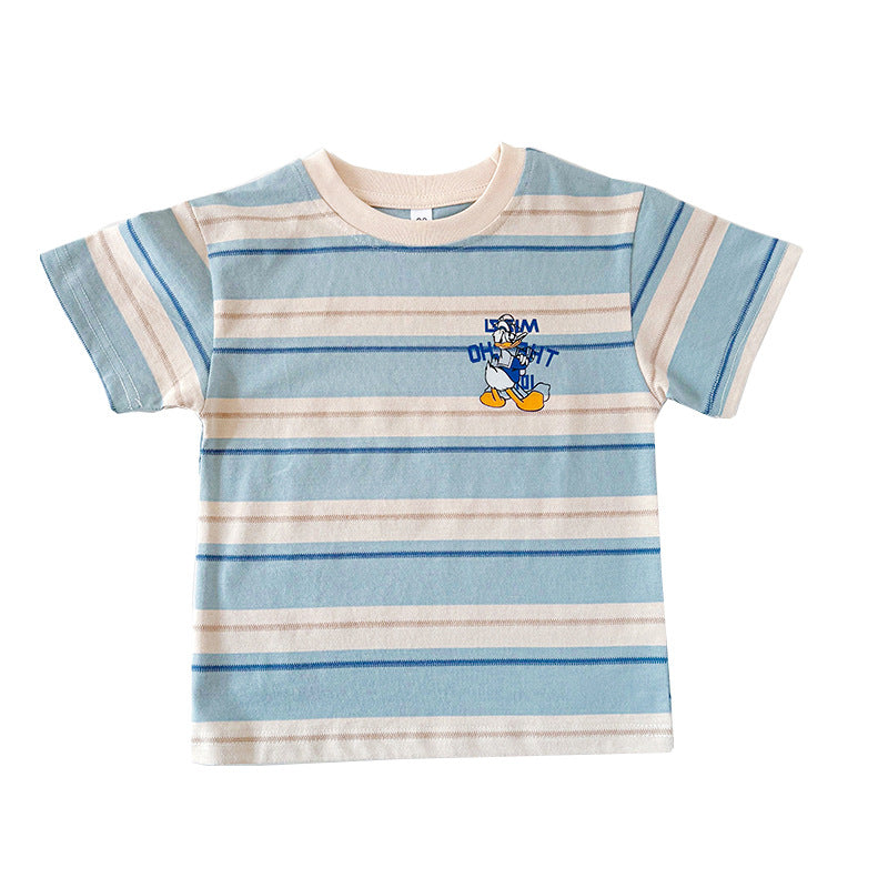 Summer Cartoon Striped Short Sleeve T-shirt Cute Parent-child Outfit