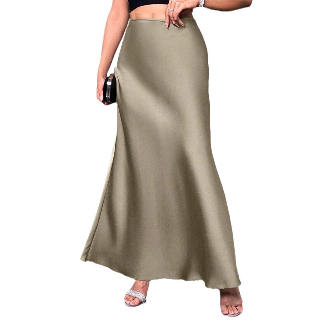 Women's Simple Artificial Silk Summer Dress Hip Skirt