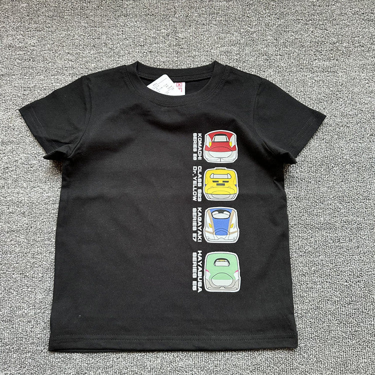 Children's Single Tram Series Summer Clothing Round Neck Children's T-shirt