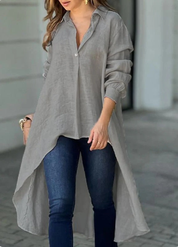 Women's Long Sleeve Fashion Solid Color Loose Lapels Blouse