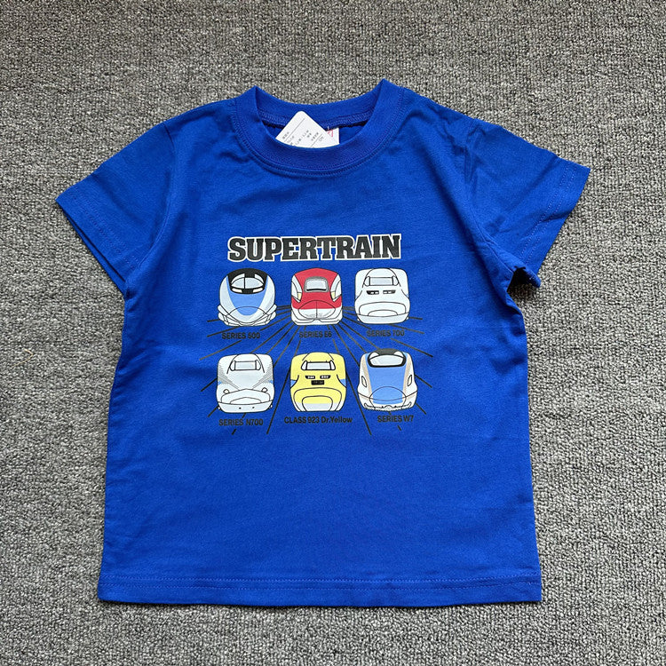 Children's Single Tram Series Summer Clothing Round Neck Children's T-shirt