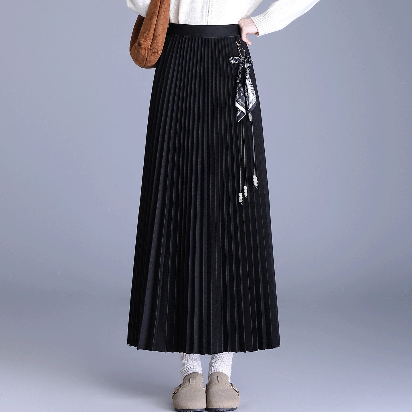Scarf Pleated Thickened Woolen Mid-length High Waist Slimming Skirts