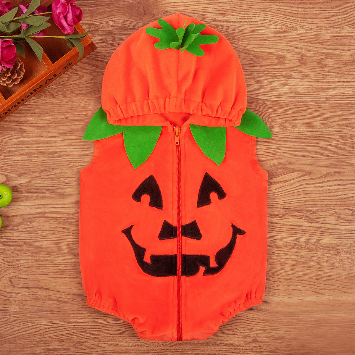 Children's Halloween Cute Round Neck Sleeveless Pumpkin Triangle Rompers Jumpsuit, Climbing Suit