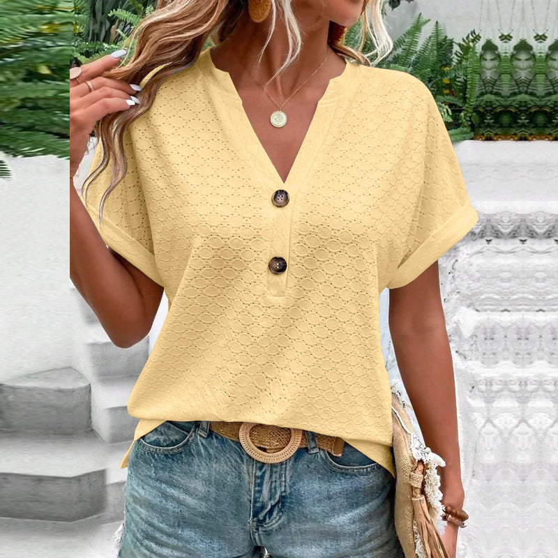 Women's Fashion Casual Solid Color Sleeve Button Shorts