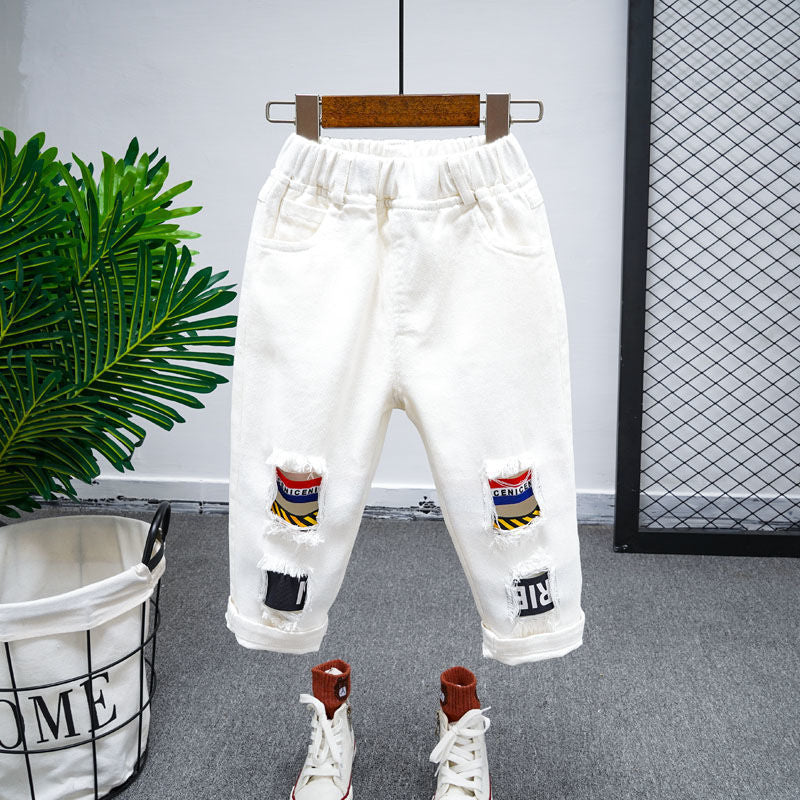 Children's Clothing White Casual Korean Slim Trousers Thin Children's Pants