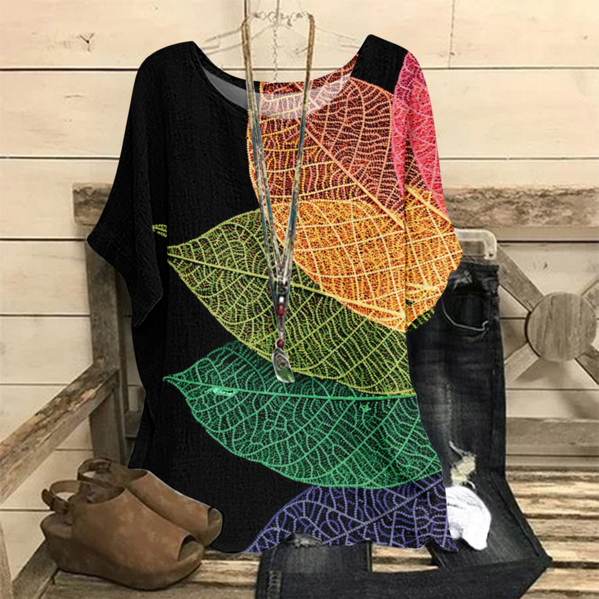 Women's Summer Loose Print Crew Neck Casual Women's T-shirt