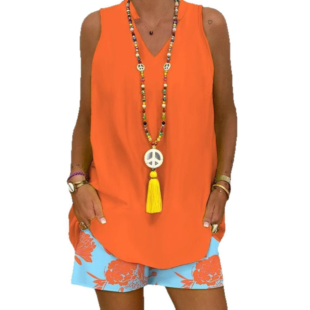 Women's Summer Personalized Sleeveless Printed For Fashion Casual Suit
