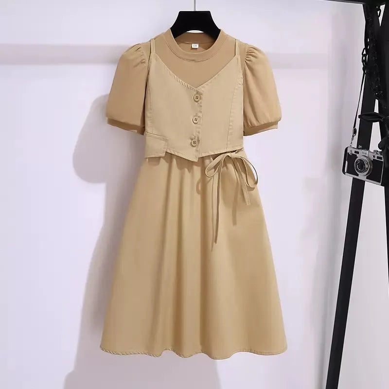 Fake Two-piece Summer Stylish Korean Teens Short Children's Dress