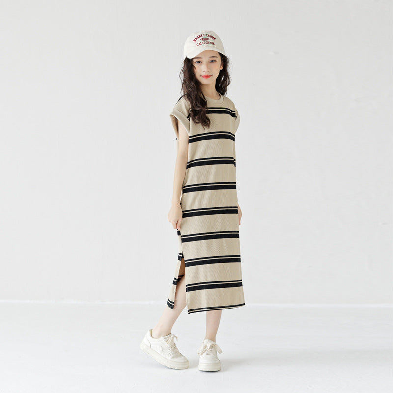 Children's Summer Western Style Medium Large Korean Long T-shirt Short-sleeved Children's Dress