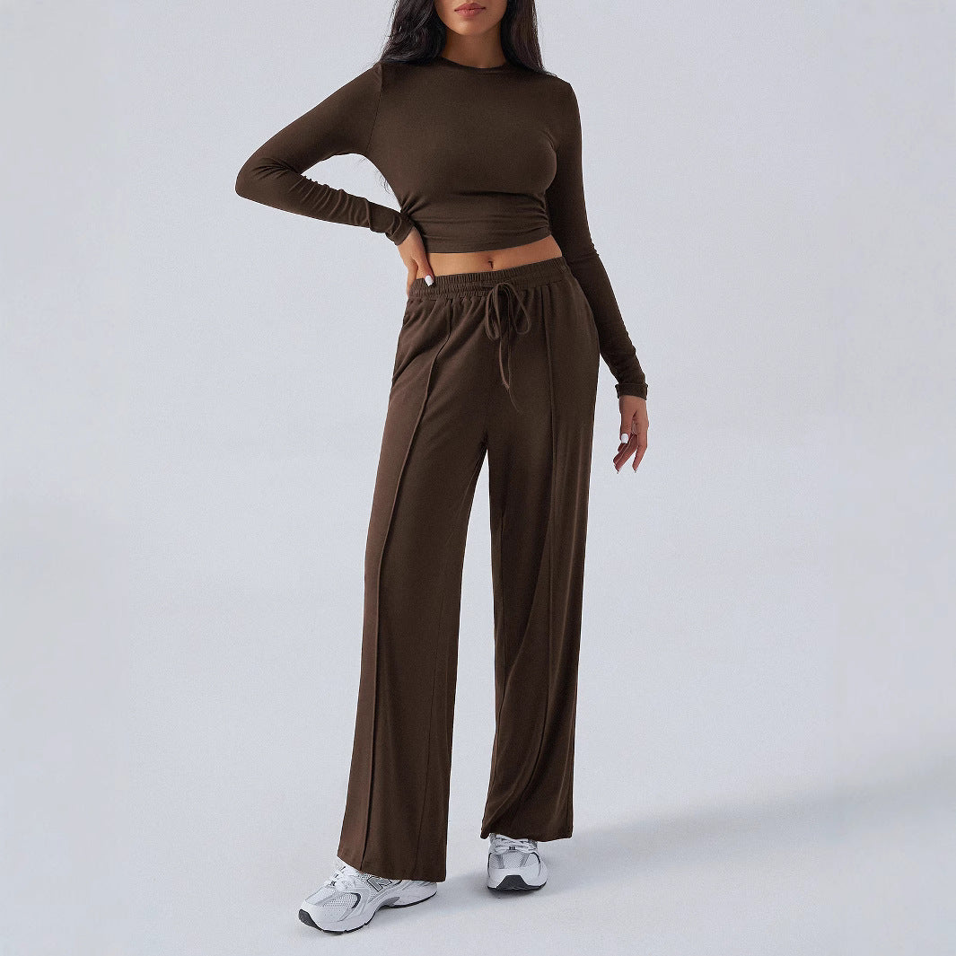 Women's Set Tether Solid Color Waist Tight Pants