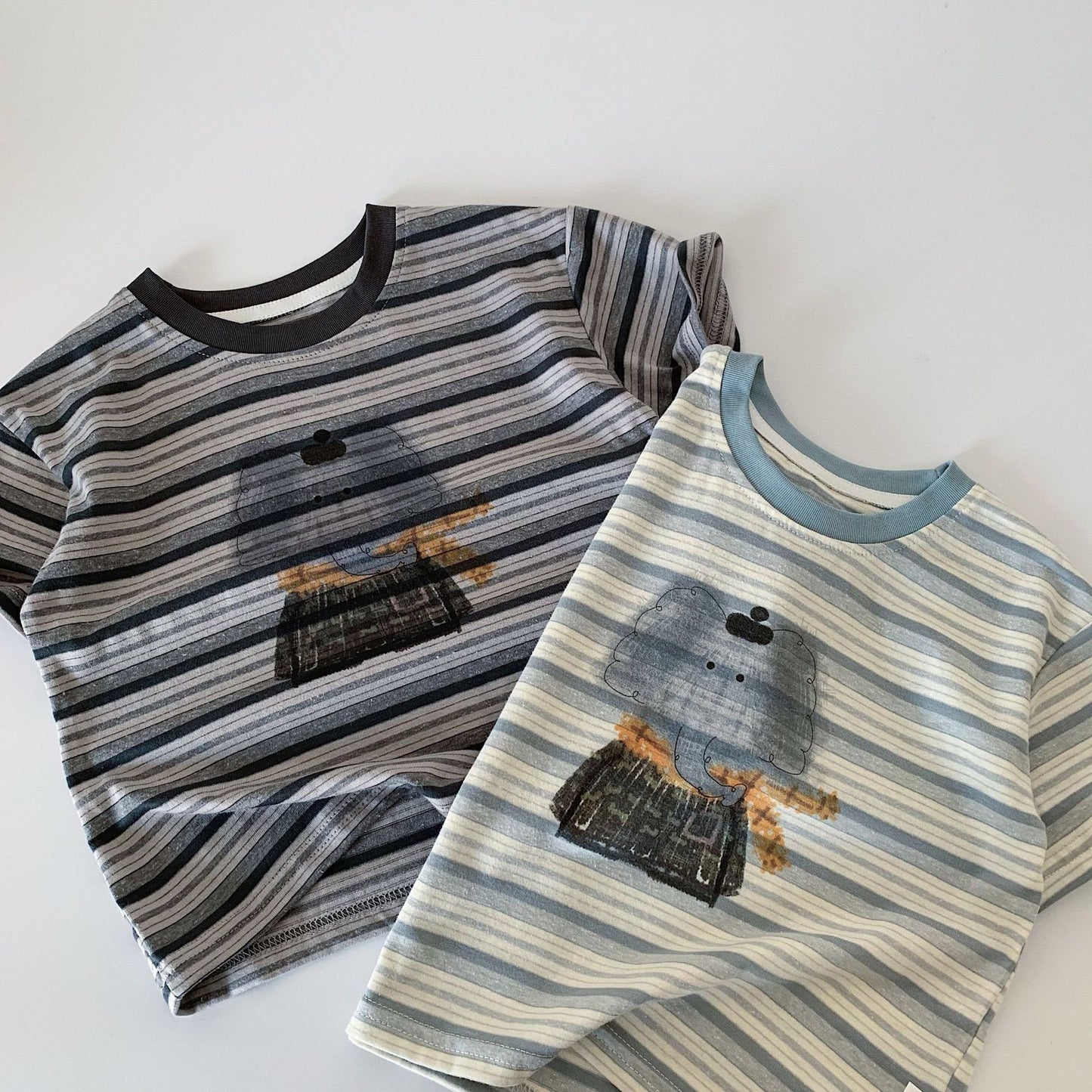 Children's Summer Cartoon Striped Short-sleeved Pullover Class Children's T-shirt