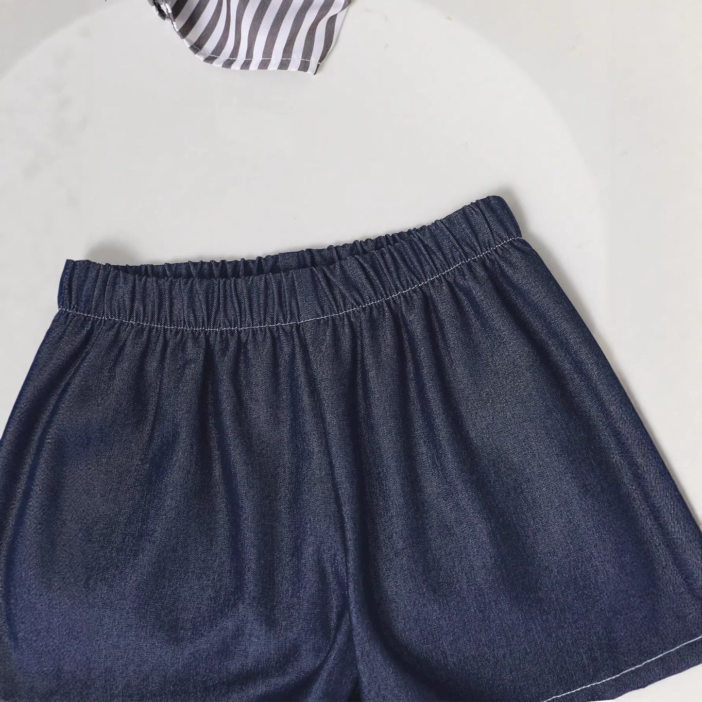 Children's Summer Denim Trendy Korean Casual Fashion Lapel Shirt Shorts Two-piece Children's Suit