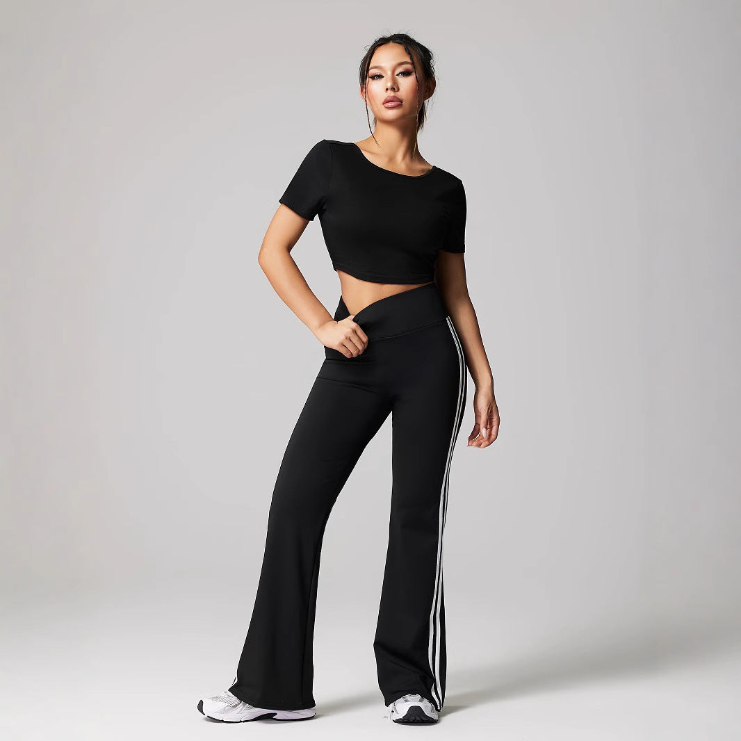 Side Double White Stripe High Waist Slimming American Casual Pants