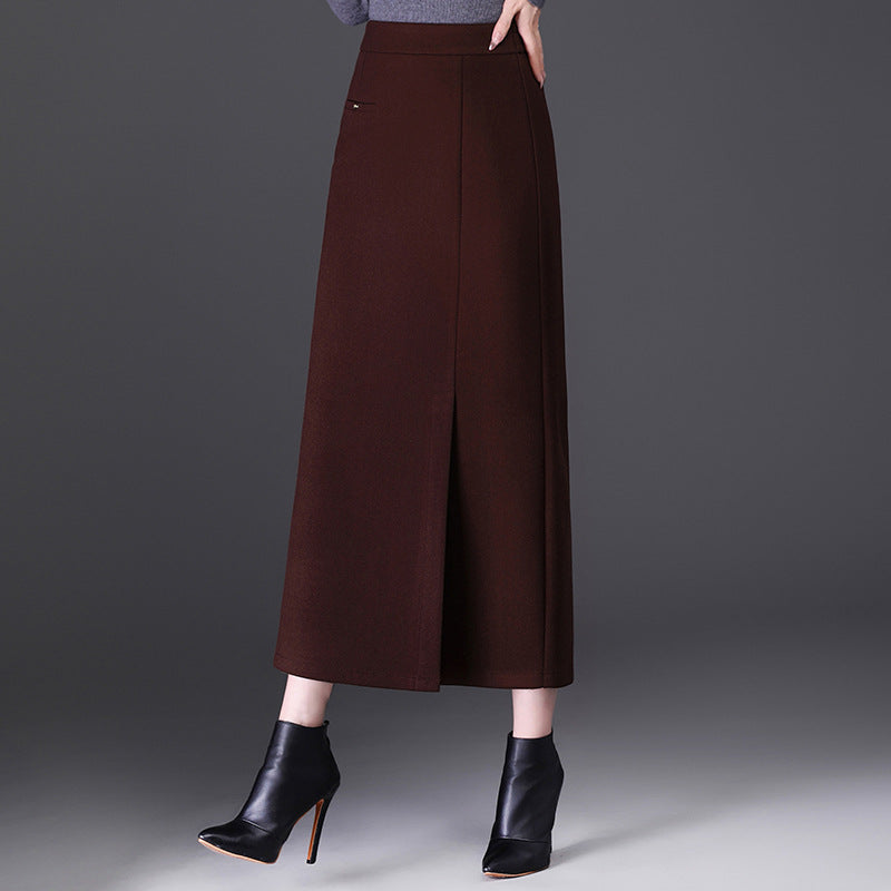 Women's High Waist Hip Mid-length Warm Straight One-step Draping Skirt