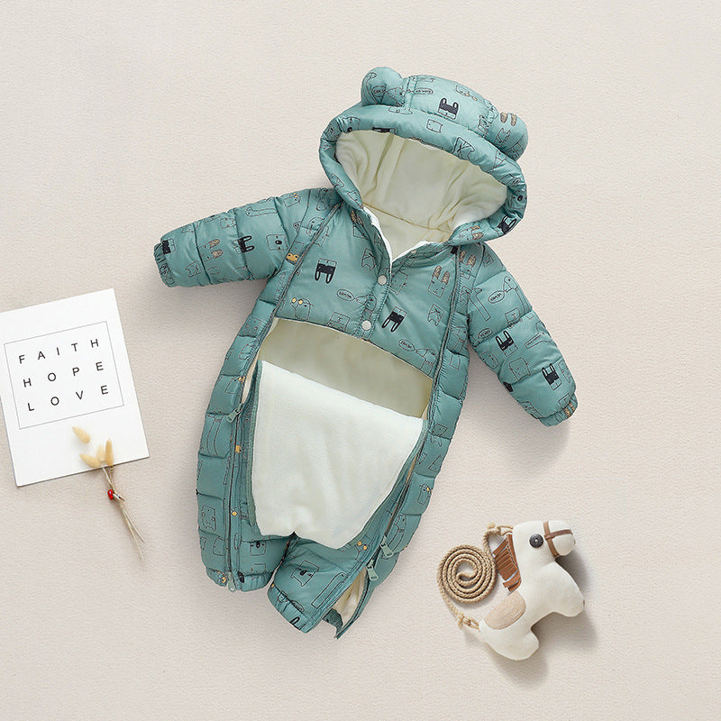 Born Jumpsuit Boys Winter Outing Down Clothes Fleece-lined Jumpsuit, Climbing Suit