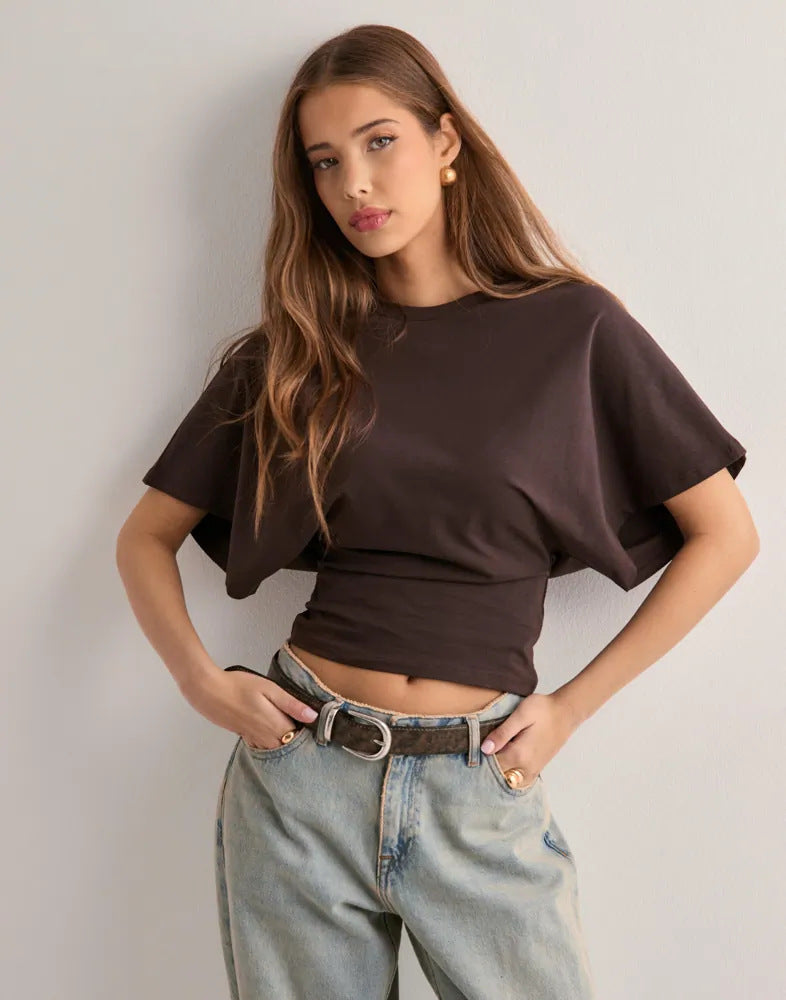 Women's Sense Round Neck Pullover Sleeve Summer Simple Solid Women's T-shirt