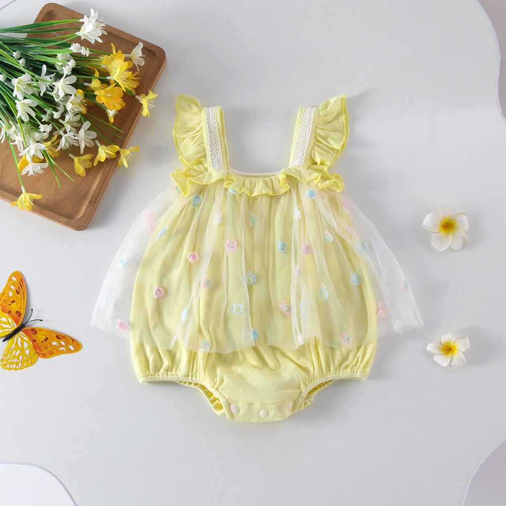 Summer Wear Princess Bloomer With Skirt Romper Sling Flower Jumpsuit, Climbing Suit