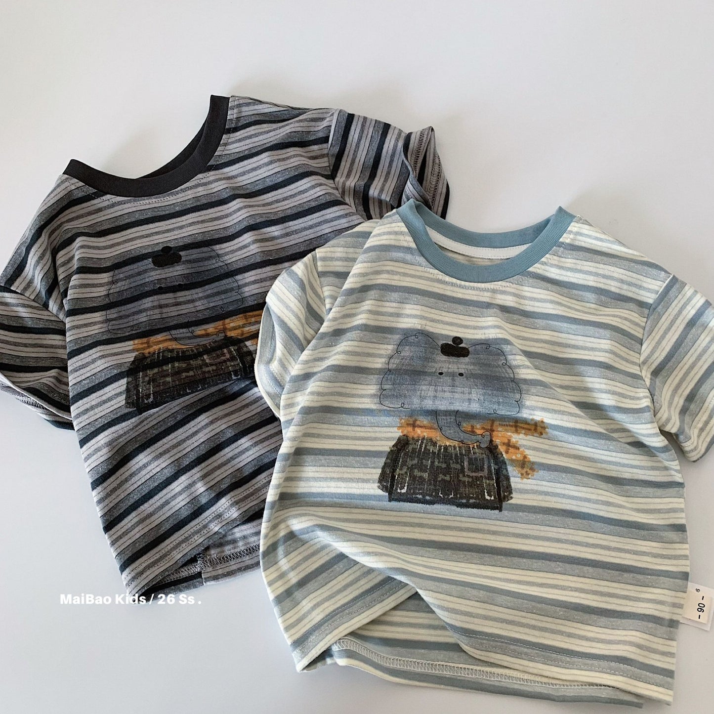Children's Summer Cartoon Striped Short-sleeved Pullover Class Children's T-shirt