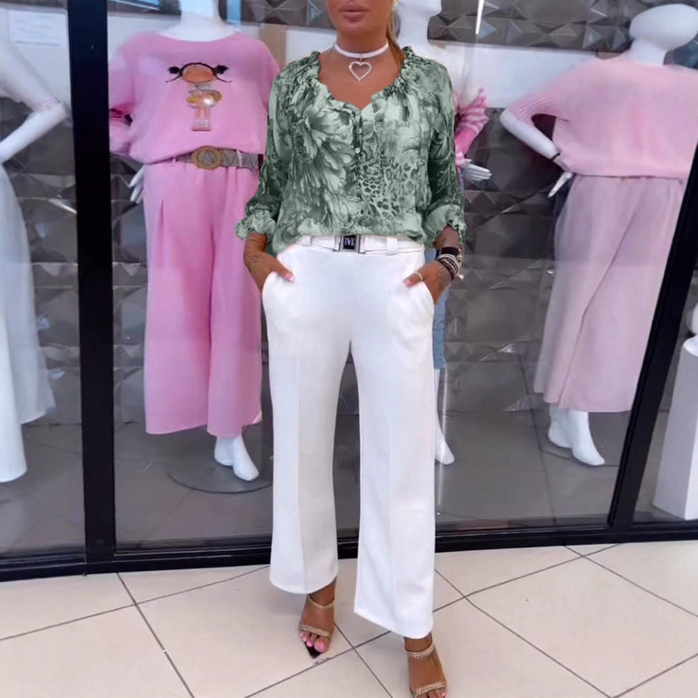 New Women's Summer Printed Casual Fashion Lace Shirt, Chiffon Shirt