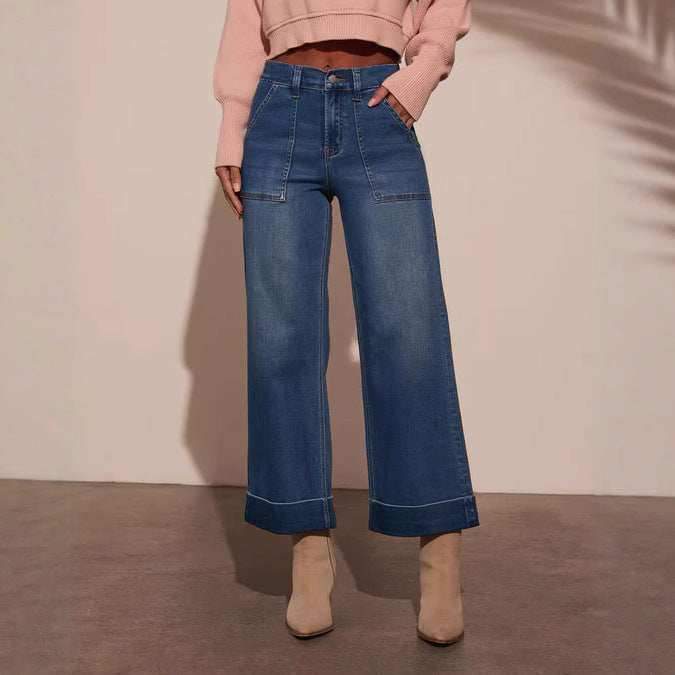 Women's High Waist Wide Leg Loose Washed-out Pants