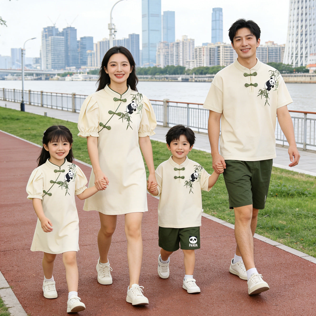 The Whole Family Panda Shirt Short Sleeve Mother Daughter Parent-child Outfit