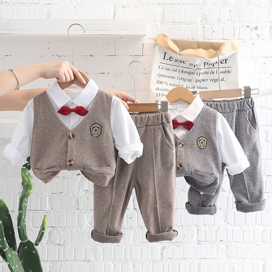 Children's Korean Style Handsome Plaid Vest Shirt Children's Suit