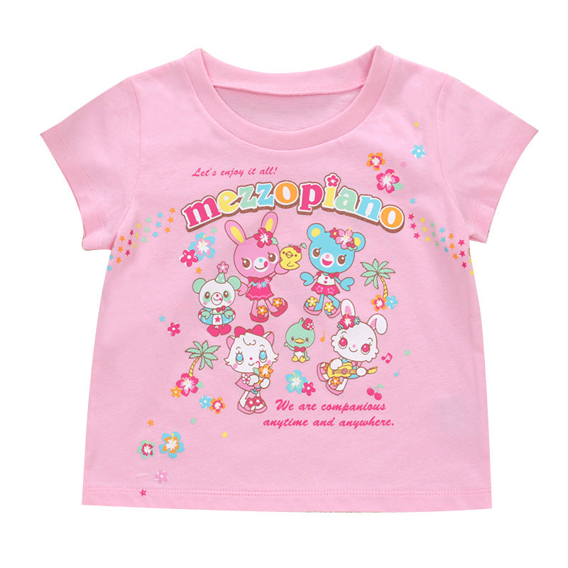 Pianist Summer Sweet Short Sleeve Cartoon Rabbit Girly Style Daughter Children's T-shirt