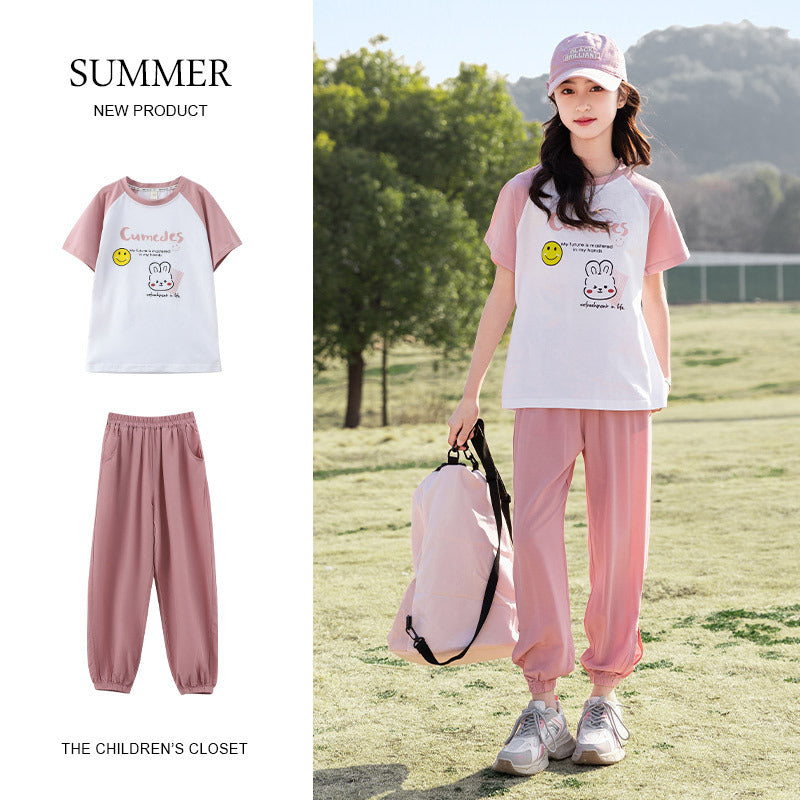 Children's Medium Large Casual Knitted Short Sleeve Trousers Children's Suit