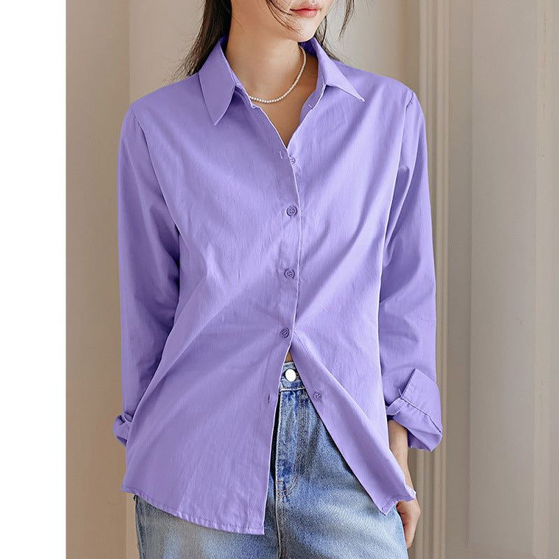 Women's Long Sleeve Shirt Cotton Loose Collar Design Sense Niche French Blouse