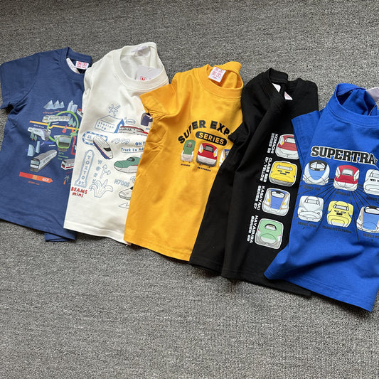 Children's Single Tram Series Summer Clothing Round Neck Children's T-shirt