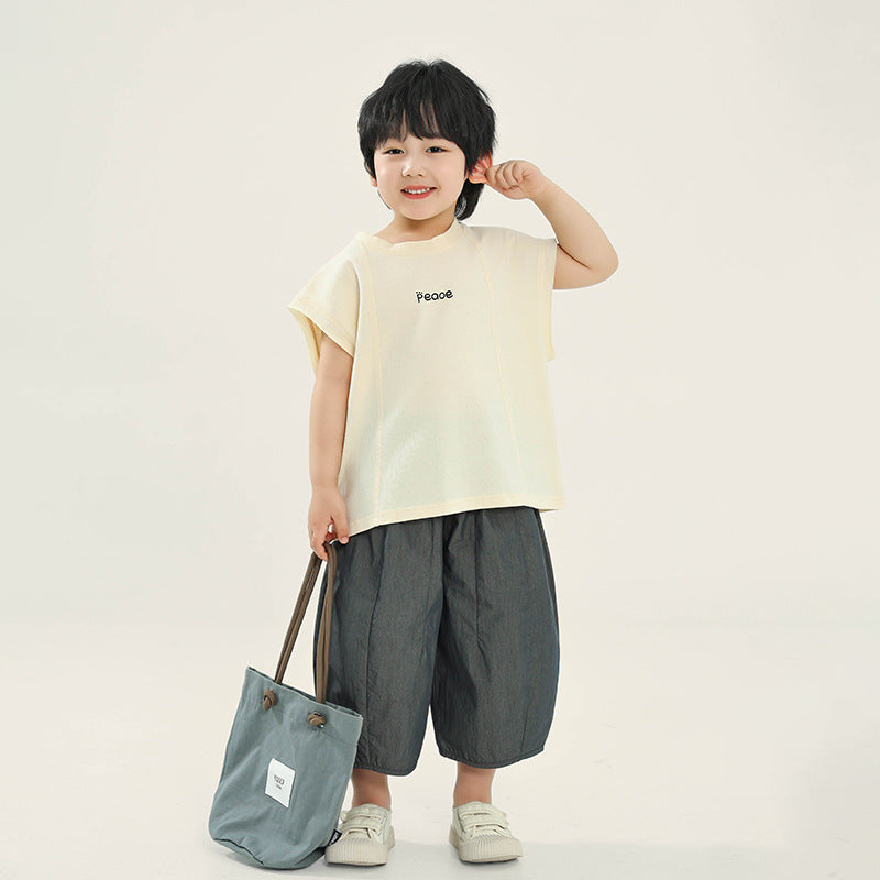 Children's Summer Korean Style Pure Cotton Short Sleeve Thin Sleeveless Children's T-shirt
