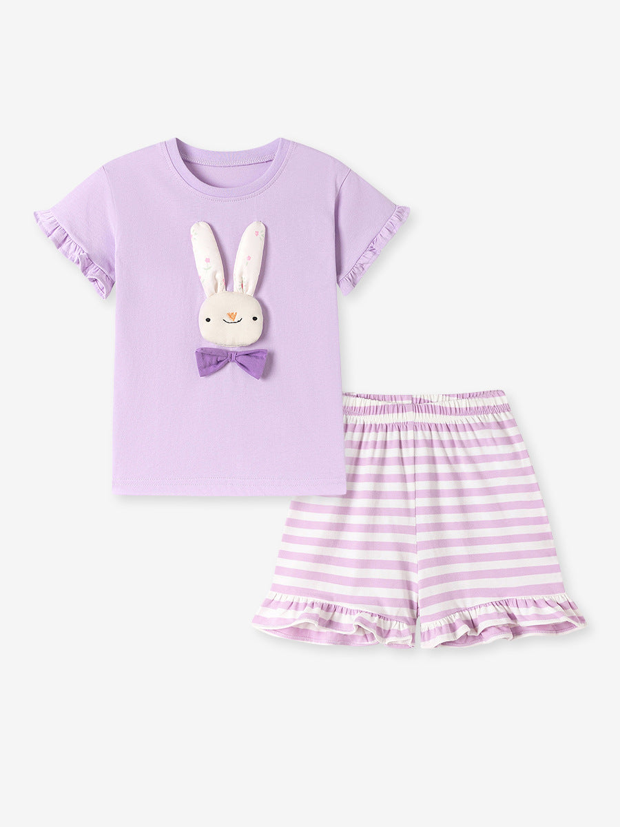 Children's Cute Summer Short-sleeved Cartoon Striped Clothing Children's Suit