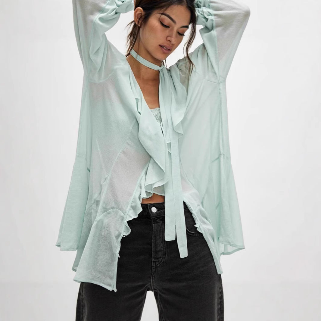 Women's Summer Solid Color Sexy Ruffled Bell Clothing