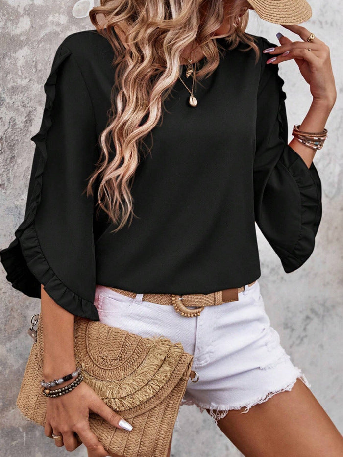 Women's Round Neck Lace Irregular Sleeve Tops