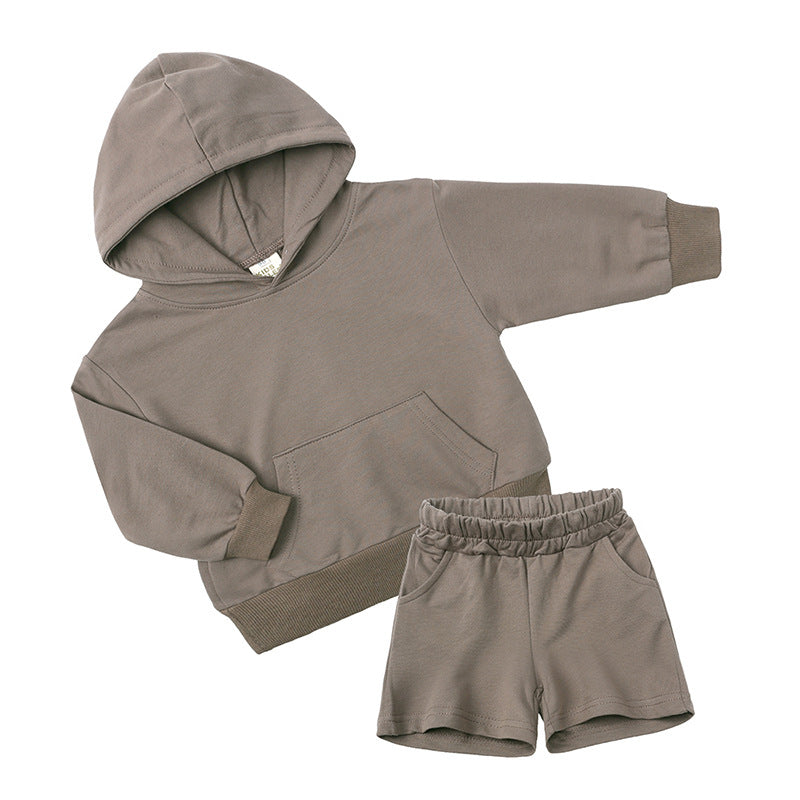 Children's Long-sleeved Sweater Shorts Two-piece Set Solid Color Boys Thickening Exercise Children's Suit