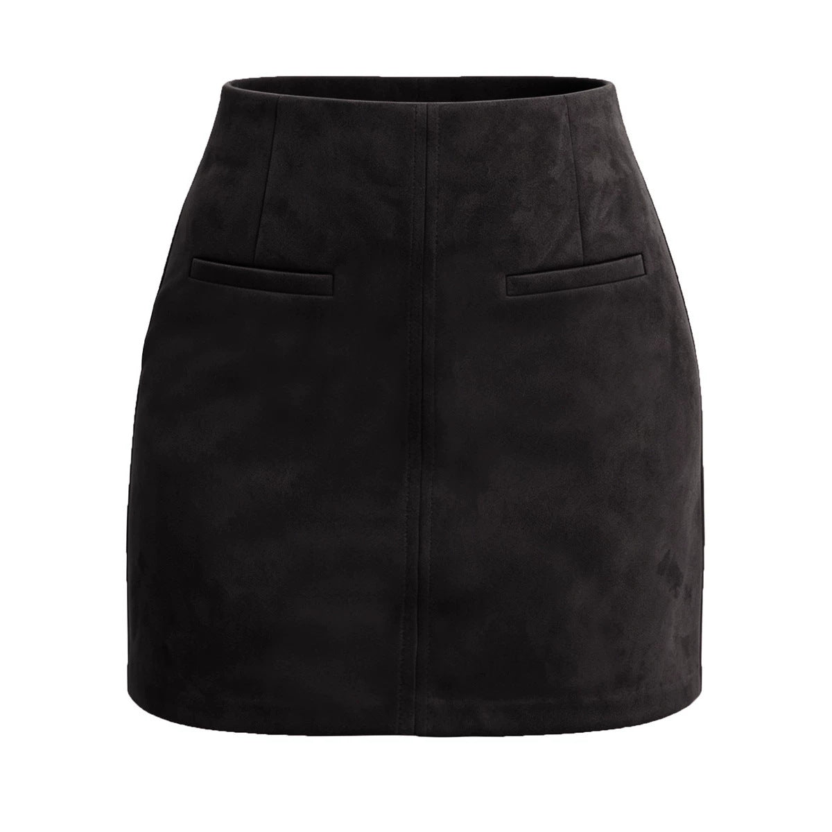 Women's Suede Pocket High Waist Zipper Solid Skirt