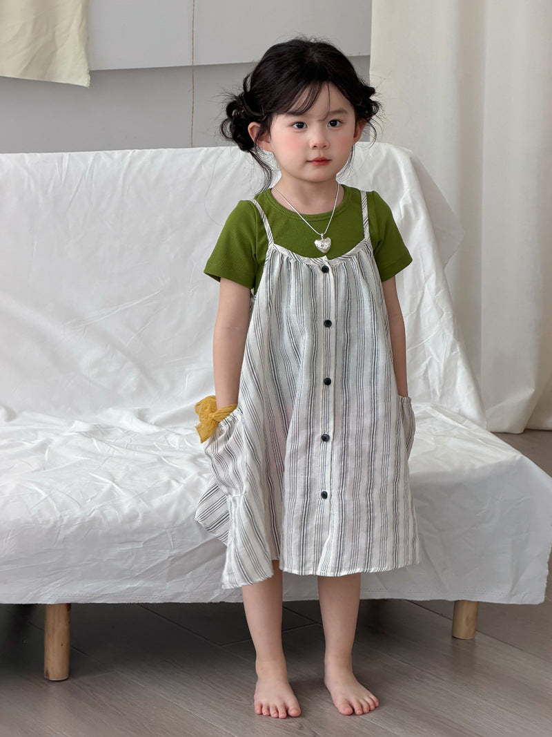 Children's Maida Korean Style Summer Striped Suspender Skirt Simple Children's Dress
