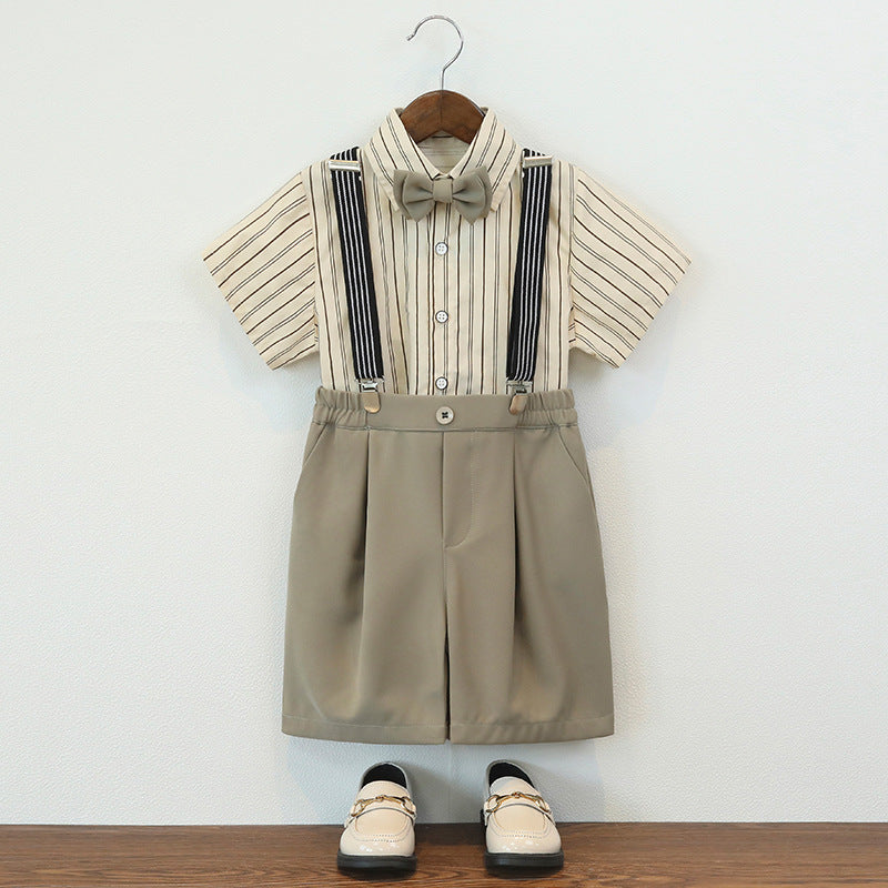 Pieces Short-sleeved Shirt Suspender Pants Flower One Year Old Celebration Children's Suit