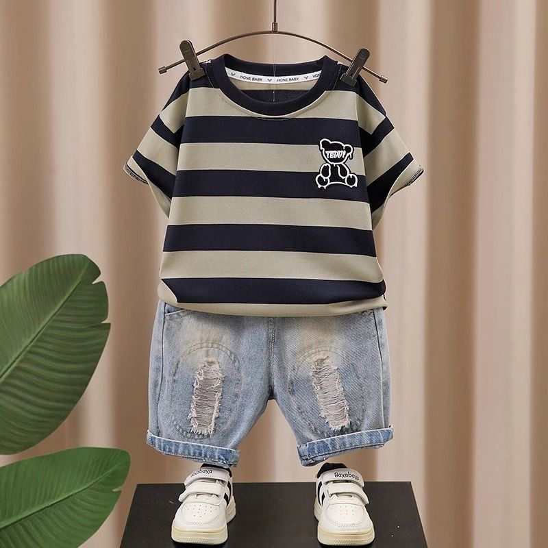 Children's Summer Clothing Fashion Trend Boys Striped Children's Suit