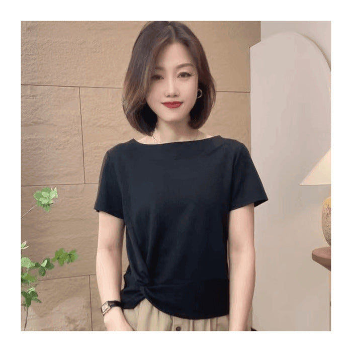 Women's Shirt Sleeve Pleated Solid Color Round Neck Fashion Wear Women's T-shirt