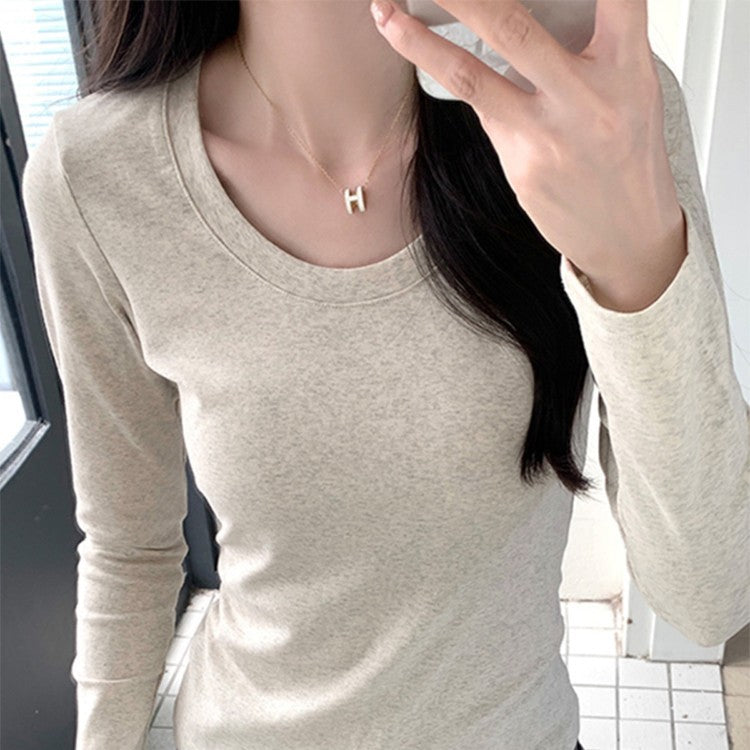 Women's Slim Fit Slimming Inner Basic Style Collar Solid Color Bottoming Women's T-shirt