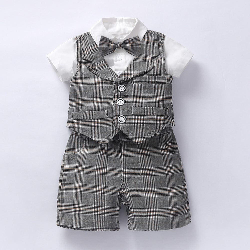 Summer Boy Gentleman One Year Old Celebration Dress Romper Vest Jumpsuit, Climbing Suit