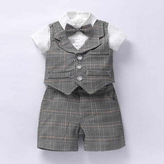 Summer Boy Gentleman One Year Old Celebration Dress Romper Vest Jumpsuit, Climbing Suit