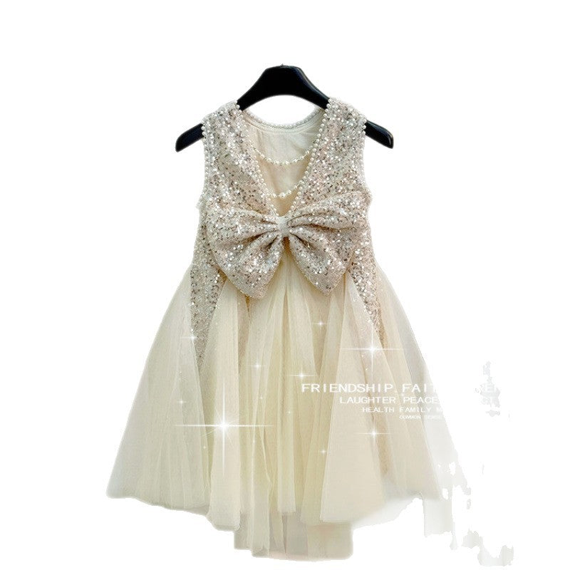 Children's Summer Western Style Fashion Pearl Sequined Children's Dress