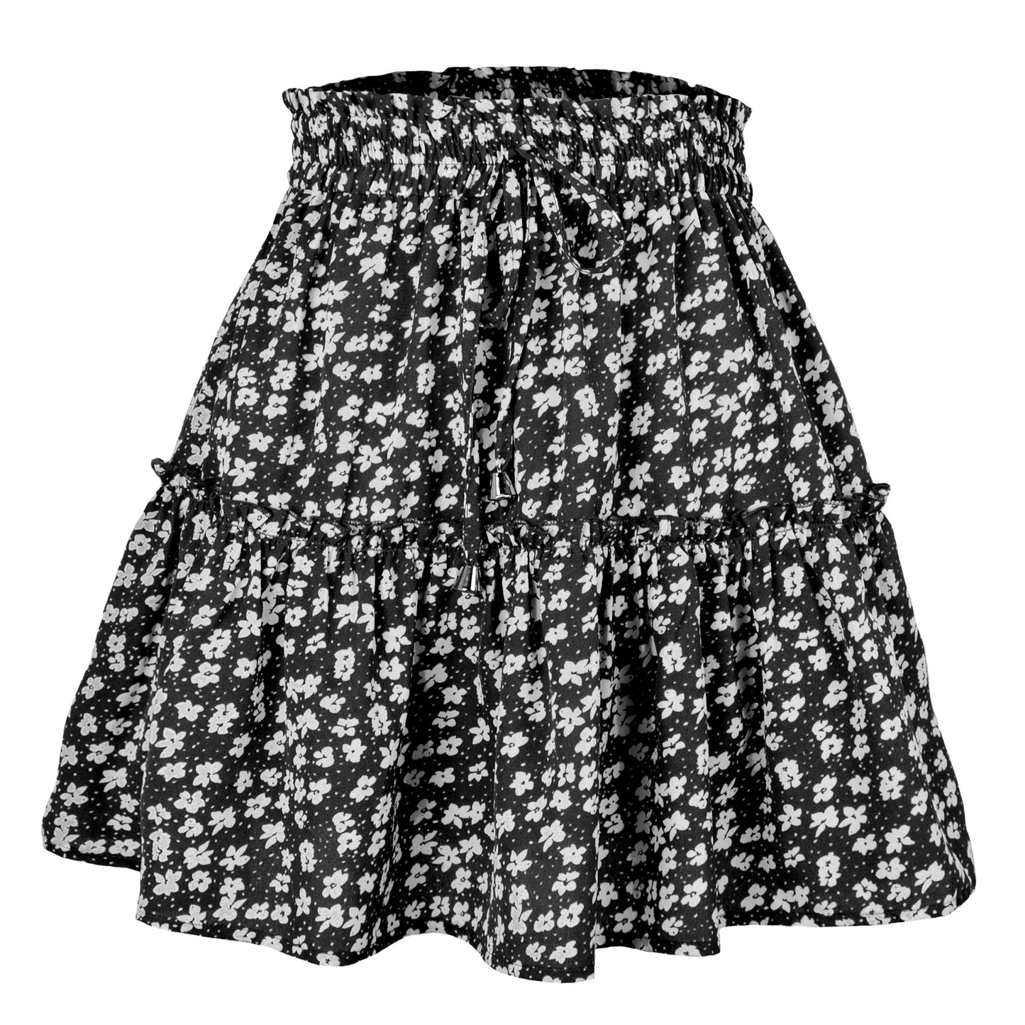 Women's Summer High Waist Ruffles Floral A- Line Skirt