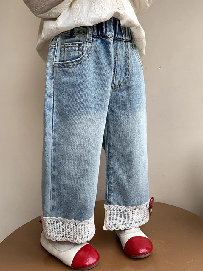 Children's Lace Bow Denim Fashionable Clothing Children's Pants